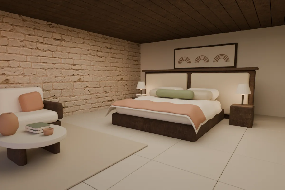 Warm stone and timber interior of the Garden Villa concept